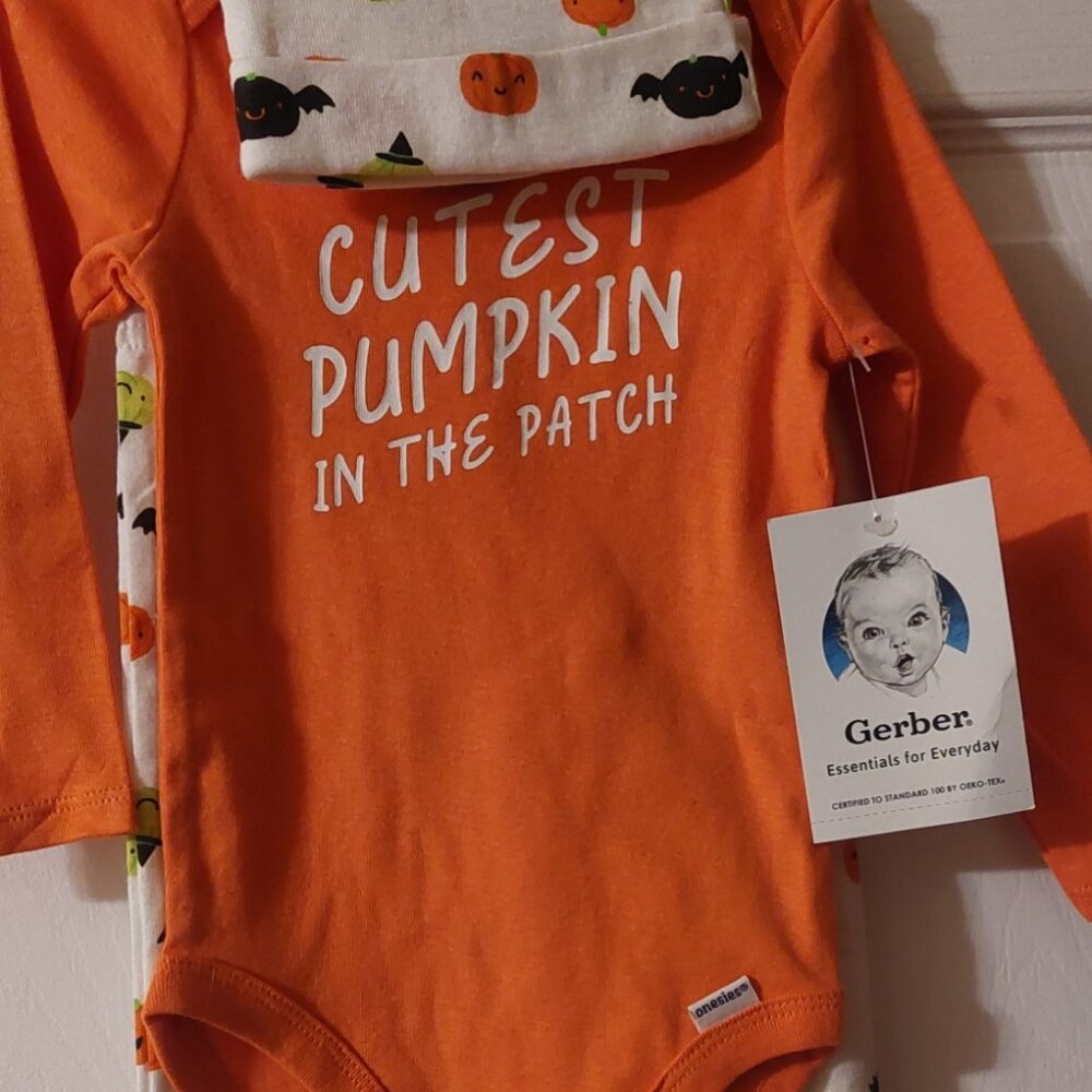 Gerber Infant 6/9 months Halloween 3-pc outfit, cutest pumpkin in the patch NWT